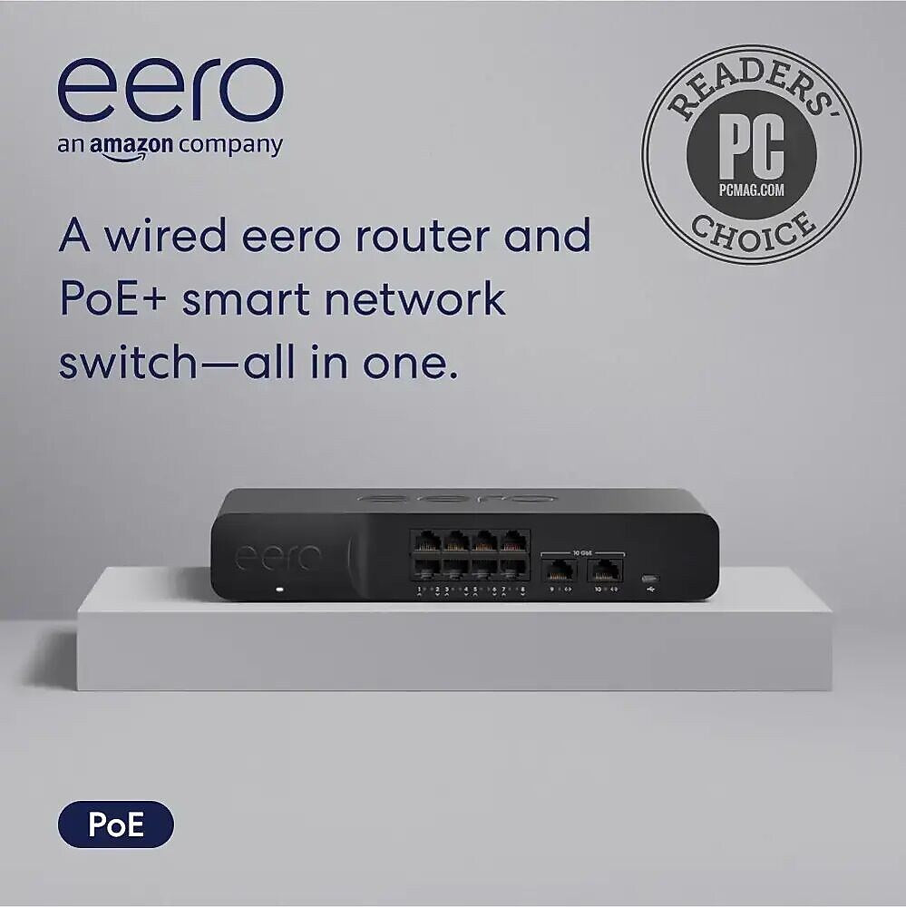 eero PoE Gateway, 10-Port Wired Network Router and PoE Switch with 140W USB-C Power Adapter, Black