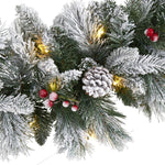Nearly Natural 6-ft Flocked Mixed Pine Artificial Christmas Garland with 50 LED Lights, Pine Cones and Berries (W1130)