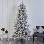 Nearly Natural 7.5-ft Flocked Livingston Fir Artificial Christmas Tree with Pine Cones and 500 Clear Warm LED Lights (T1613)