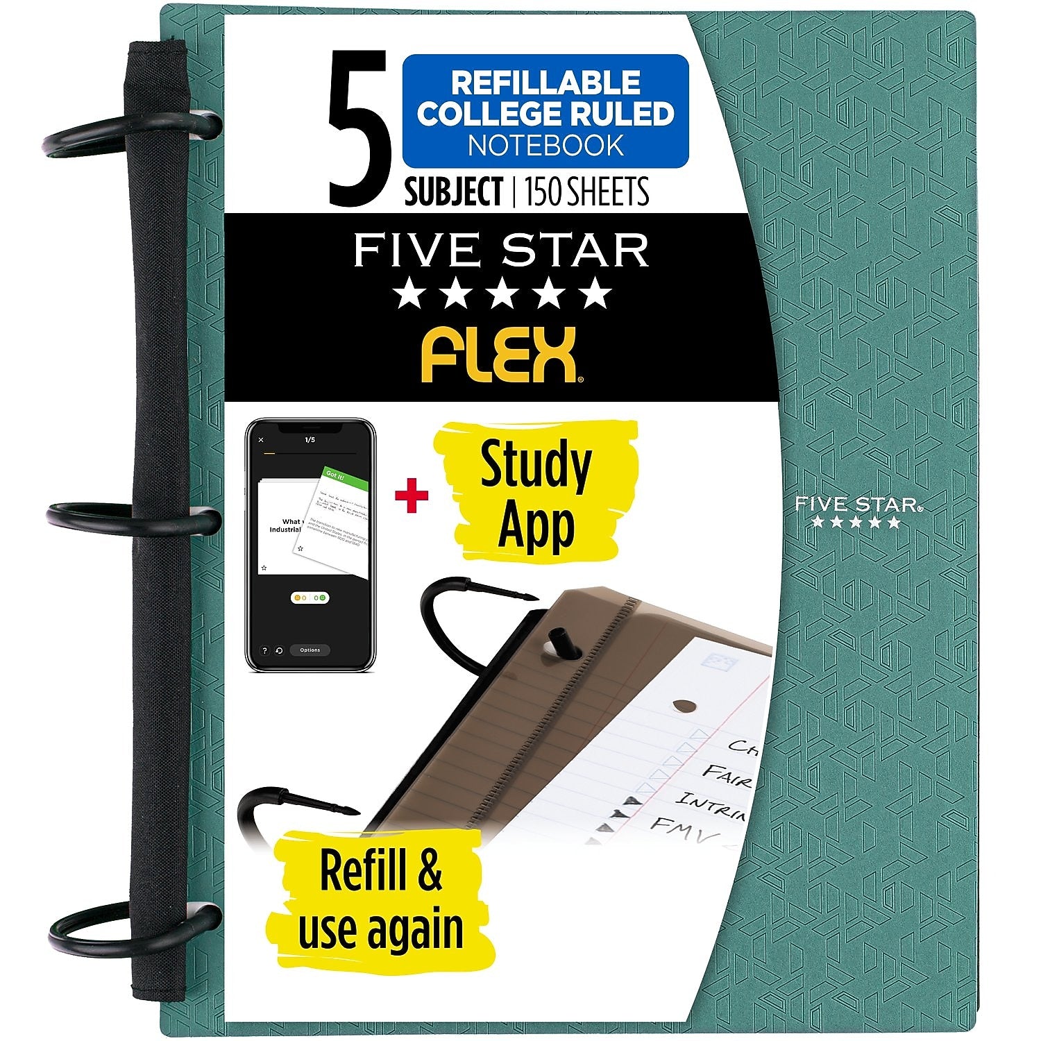 Five Star Flex 5-Subject Subject Notebooks, 8.5" x 11", College Ruled, 150 Sheets, Assorted (08128)