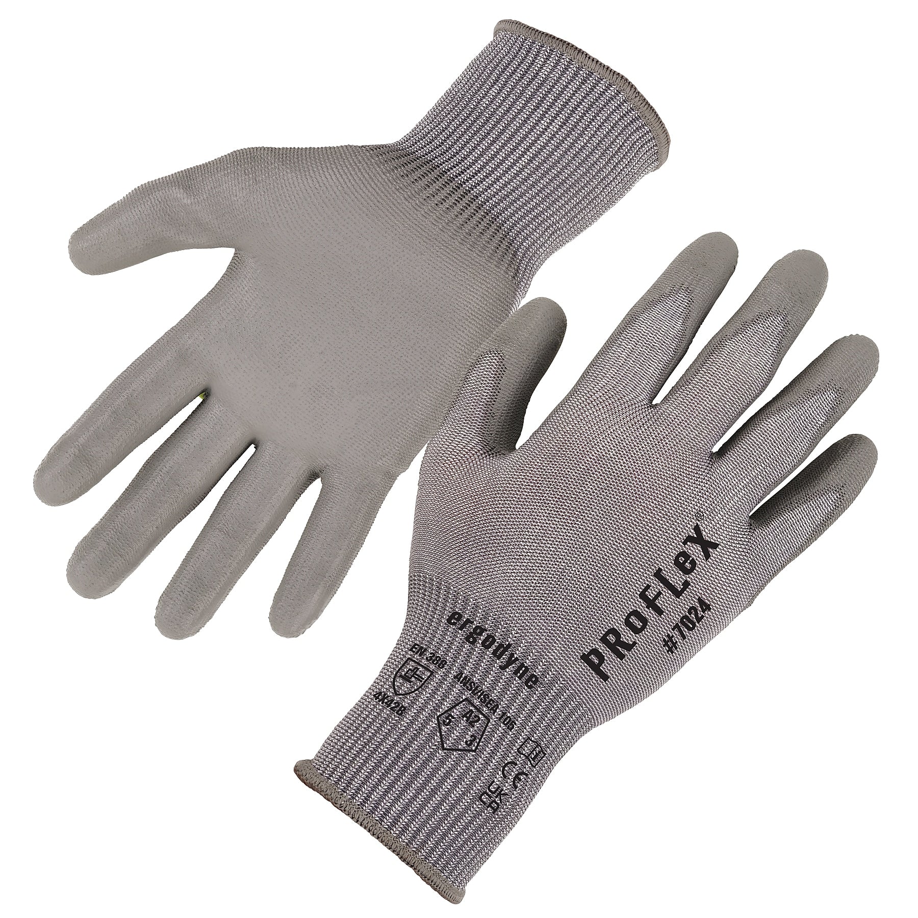Ergodyne ProFlex 7024 PU Coated Cut-Resistant Gloves, ANSI A2, Gray, XL, 1 Pair (10405)