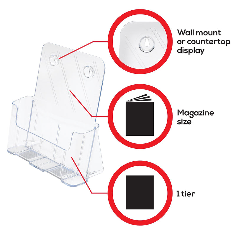 Deflecto Magazine Holder, 8.27" x 11.69", Vertical, Desktop/Wall, Clear Plastic (DEF77001)