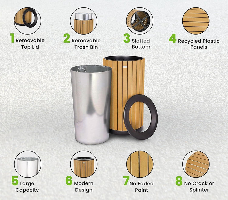 Alpine Industries Steel Outdoor Trash Can with Open Lid, 32 Gallon, Cedar (ALP4400-01-CD)
