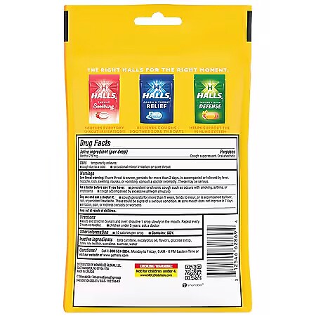 Halls Menthol Cough Drops, Honey Lemon, 30/Pack (62183/5306-OWN)