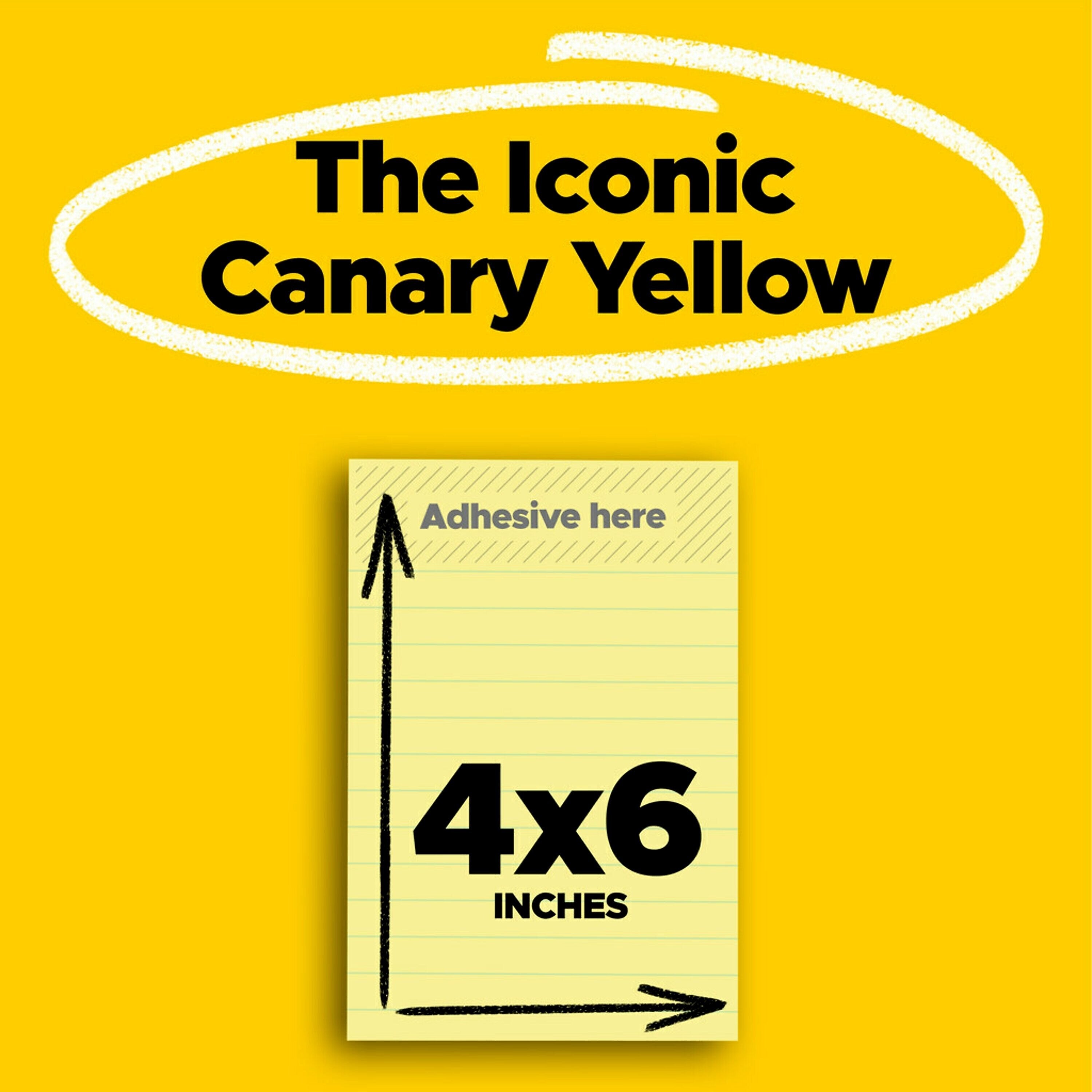 Post-it Notes, 4" x 6", Canary Collection, Lined, 100 Sheet/Pad, 12 Pads/Pack (660YW)