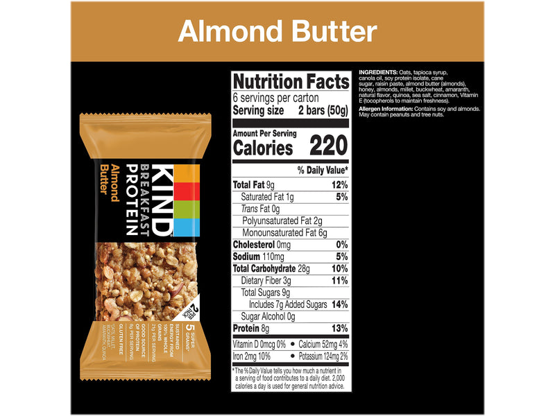 KIND Gluten-Free Almond Butter Protein Breakfast Bar, 10.58 oz., 6 Bars/Box (41935)