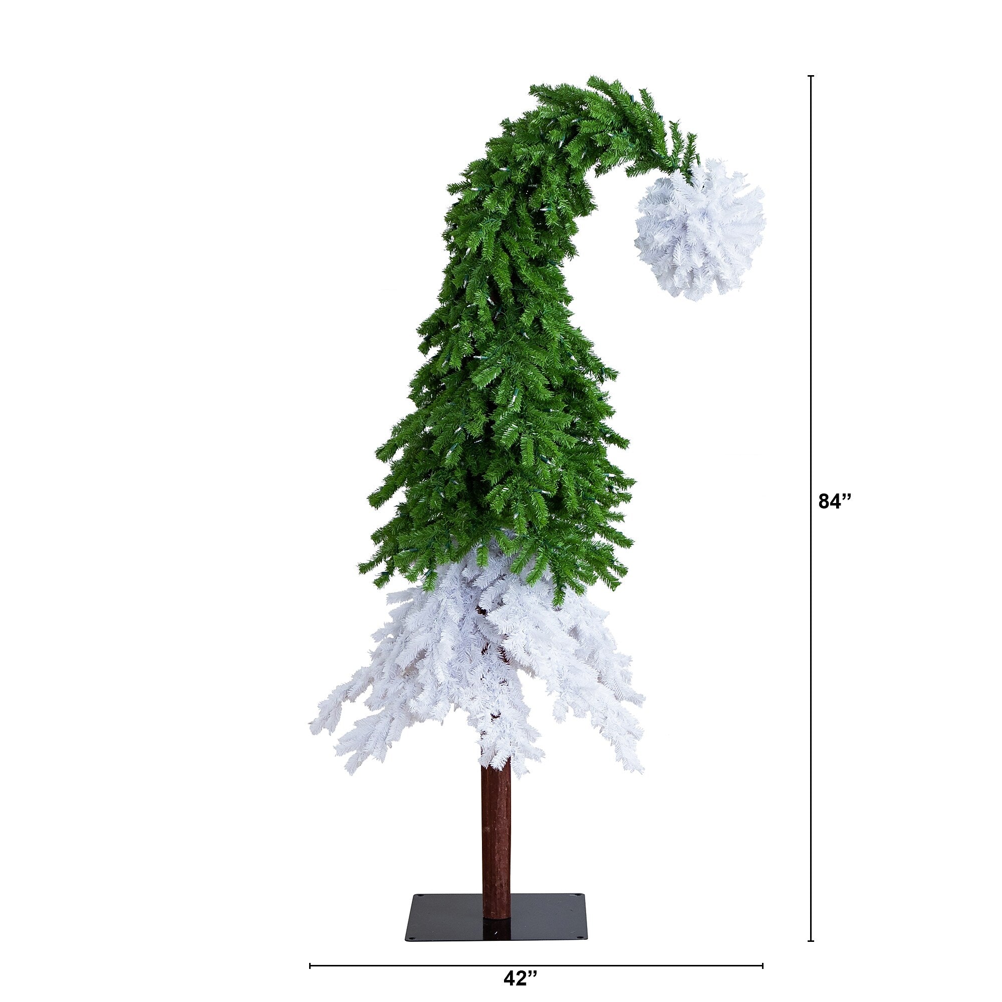 Nearly Natural 7-ft Holiday Green & White Santa’s Hat Christmas Tree with 500 LED lights and 1275 Bendable Branches (T4697)
