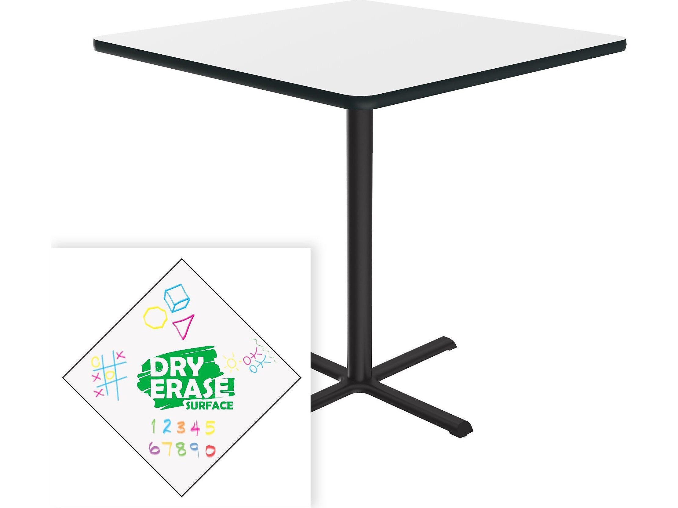 Correll Square-Shaped Dry-Erase Markerboard Cafe Table, 42" x 42", Frosty White/Black (BXB42DES-80)
