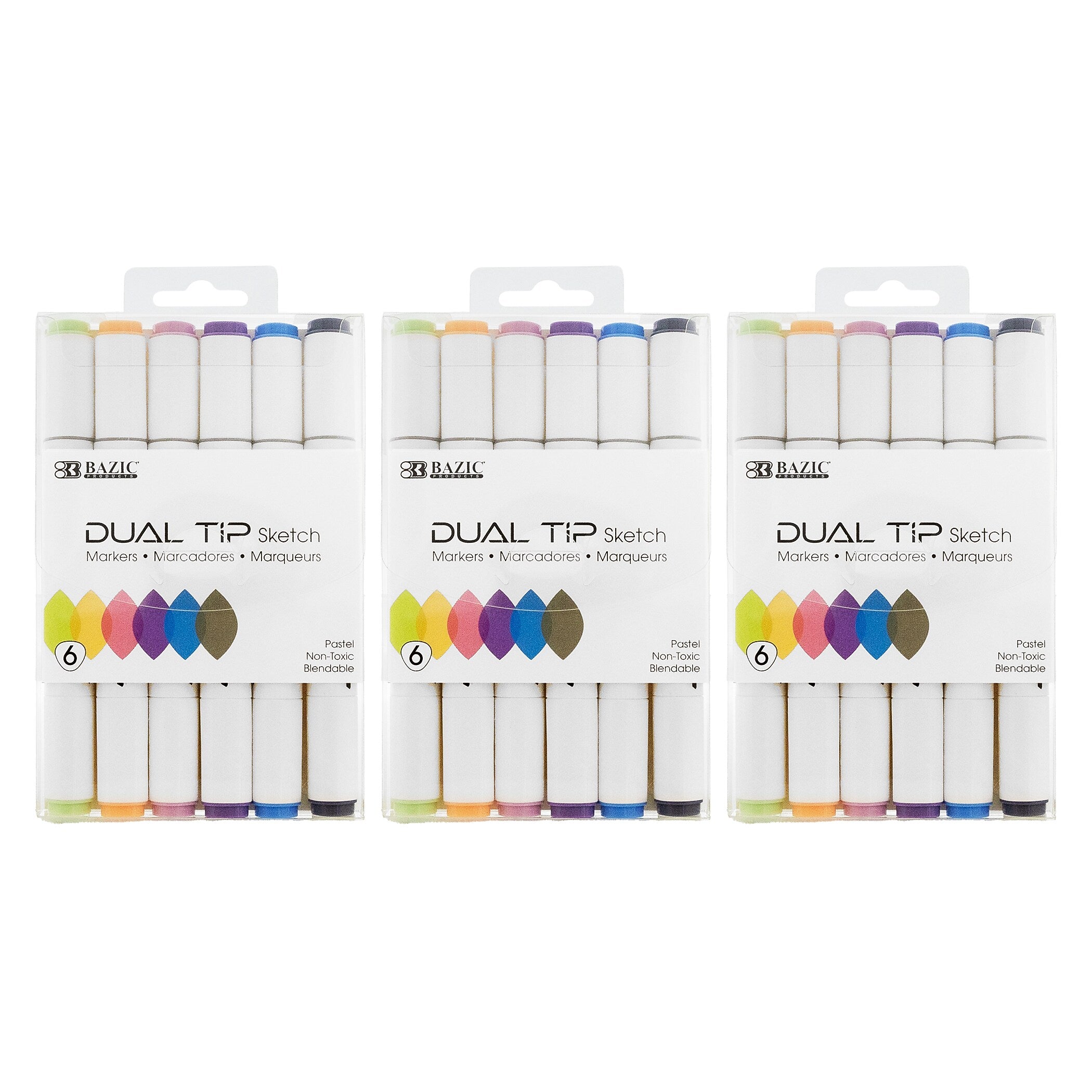 Bazic Alcohol-Based Marker, Twin Tip, Assorted Colors, 6/Pack, 3 Packs/Bundle (BAZ1231-3)