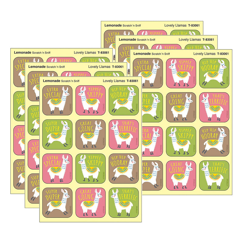 Trend Enterprises Lovely Llamas Lemonade Scent Scratch 'n Sniff Stinky Stickers, Multicolored, 48/Pack, 6/Packs/Bundle