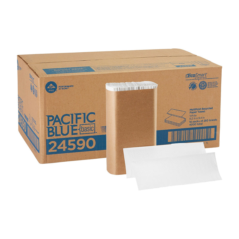 Pacific Blue Basic Recycled Multifold Paper Towel, 1-ply, 250 Sheets/Pack, 16 Packs/Carton (24590)