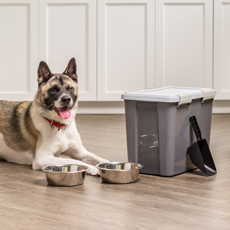 Iris 36 Quart Storage Container with Scoop for Dog & Cat Food, Plastic, Dark Gray (100148)