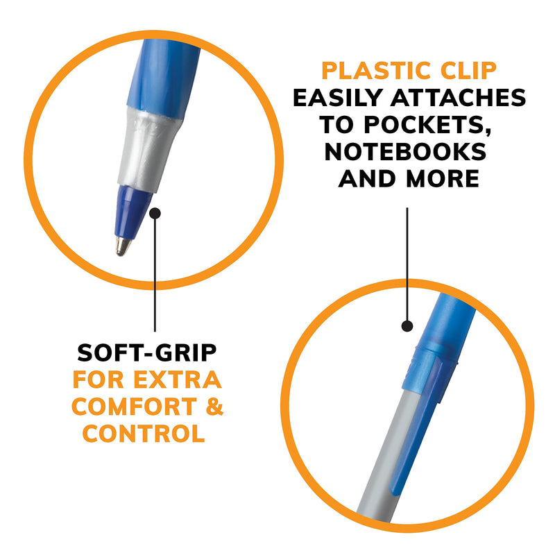 BIC Round Stic Grip Xtra Comfort Ballpoint Pens, Medium Point, 1.2mm, Blue Ink, Dozen (GSMG11BE)