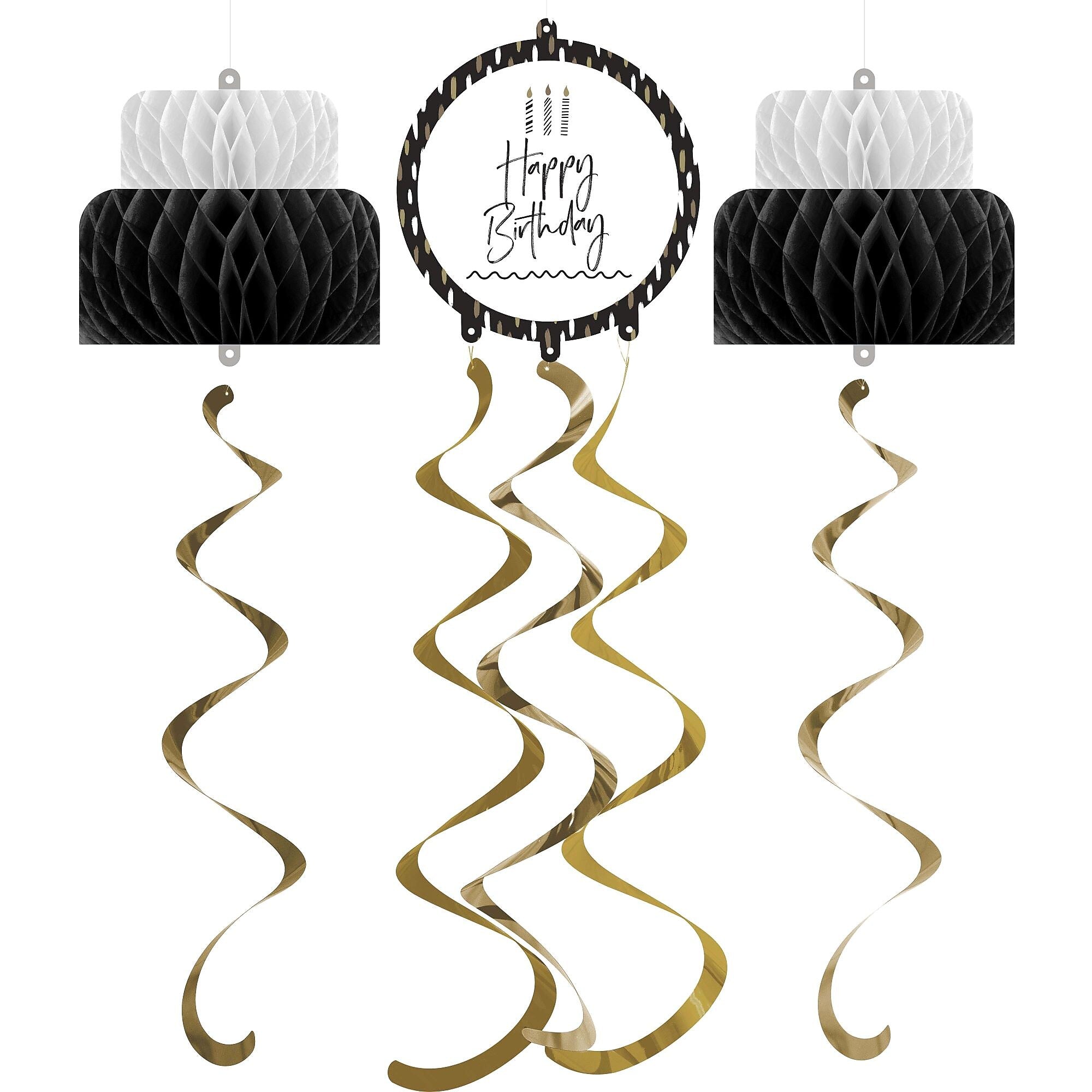 Creative Converting Golden Wishes Birthday Decor Kit, Black/Gold, 6/Pack (DTC9506E1A)