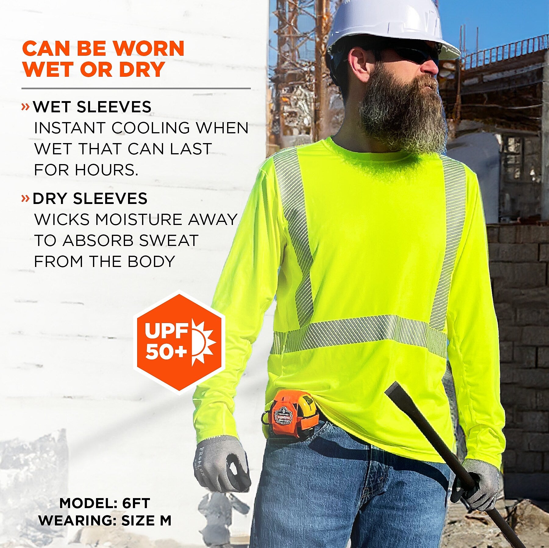 Chill-Its 6688 High Visibility Cooling Sun Shirt with UV Protection, ANSI Type R, Class 2, Lime, M (12137)