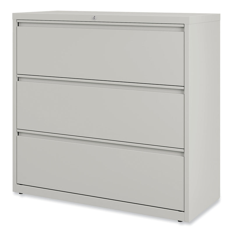 Alera 3-Drawer Lateral File Cabinet, Letter/Legal Size, Lockable, 40.25"H x 42"W x 18.63"D, Light Gray (ALEHLF4241LG)