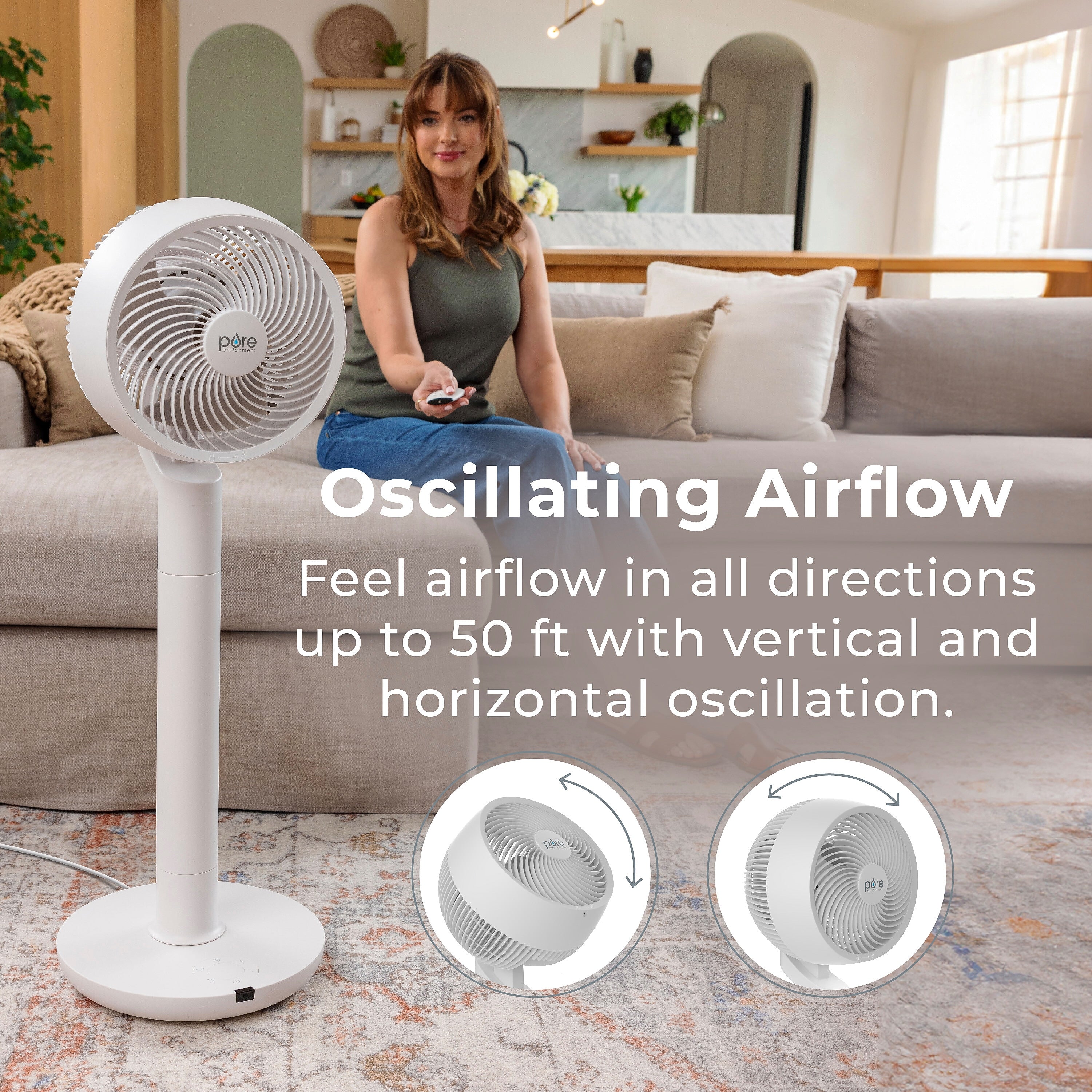 Pure Enrichment 2-in-1 Oscillating Floor Fan, 10-Speed, White (PEFANDUO)