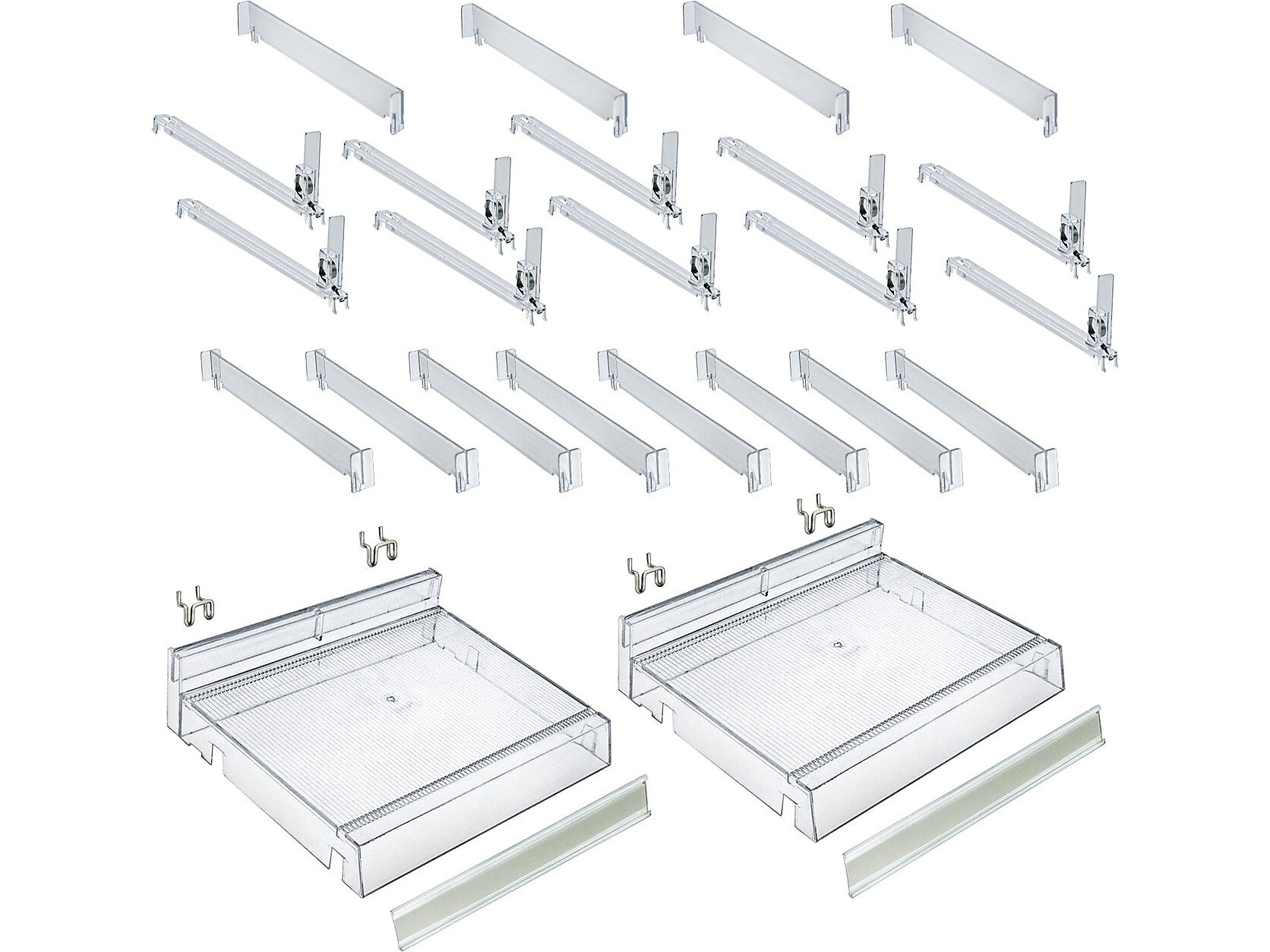 Azar 2.63" x 12" Pegboard 5-Compartment Cosmetic Tray, Clear, 2/Pack (225830-SHORT-CLR-2PK)