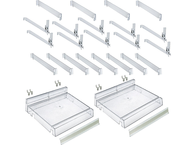 Azar 2.63" x 12" Pegboard 5-Compartment Cosmetic Tray, Clear, 2/Pack (225830-SHORT-CLR-2PK)