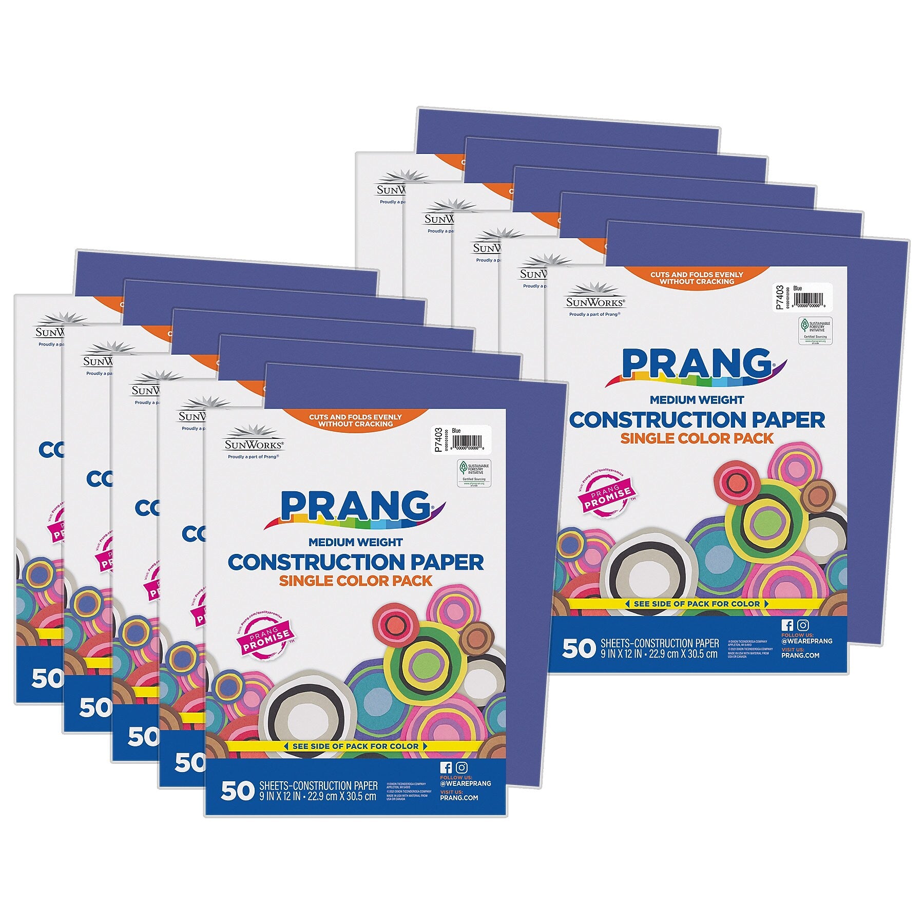 Prang 9" x 12" Construction Paper, Blue, 50 Sheets/Pack, 10 Packs/Bundle (PAC7403-10)