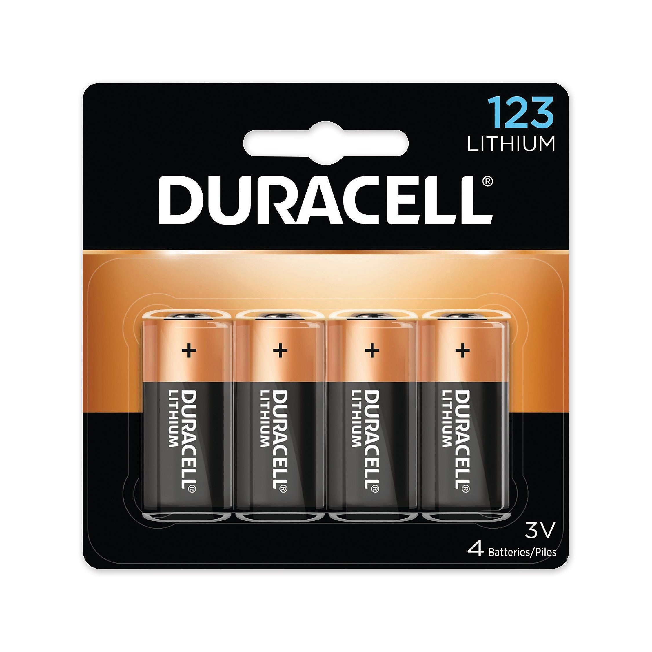 Duracell Specialty High-Power Lithium Batteries, 123, 3 Volt, 4/Pack (DURDL123AB4PK)