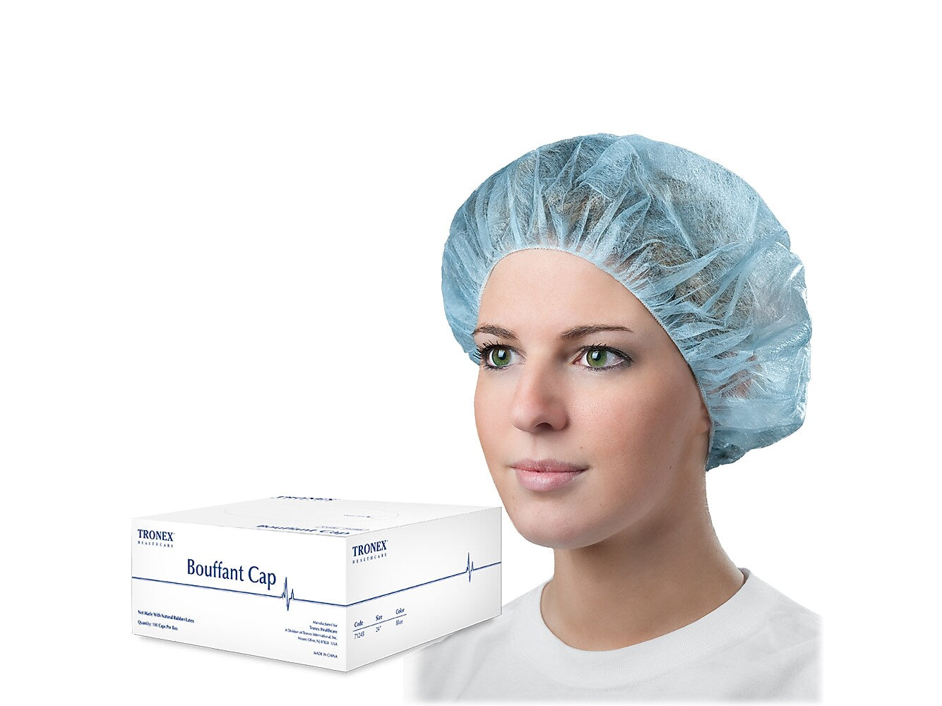 Tronex Spunbonded Bouffant Cap, One Size, Blue, 100 Caps/Box, 5 Boxes/Pack (7124B)