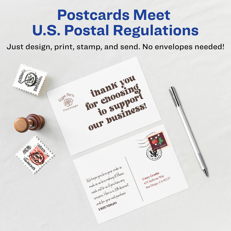 Avery Postcards, Matte White, Print to the Edge, 4" x 6", Inkjet, 100/Pack (08386)