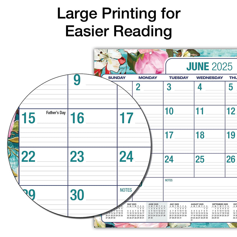 2025-2026 Global Printed Products Teal Floral 22" x 17" Desk Pad Calendar, Multicolor (NAD26-DP-17)