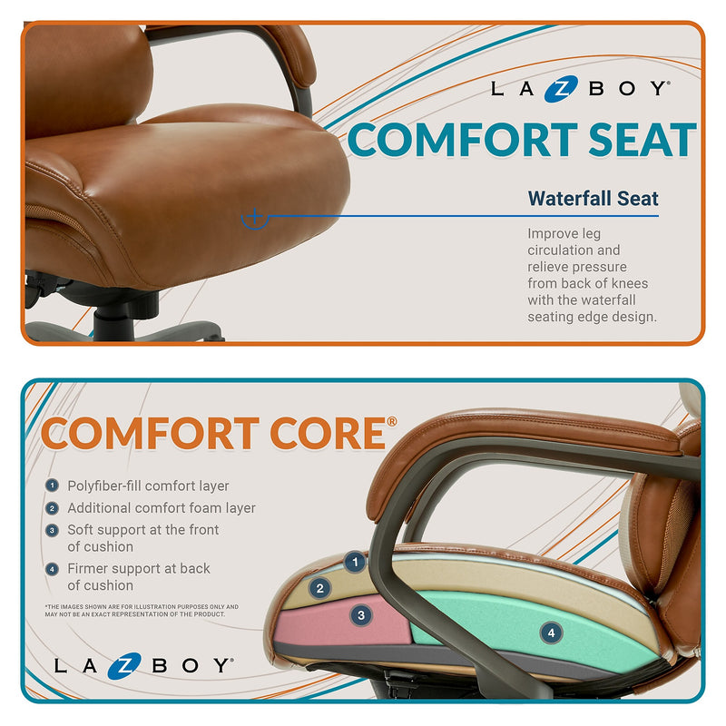La-Z-Boy Aberdeen Ergonomic Bonded Leather Swivel Computer and Desk Chair, Camel (51545-CAM)