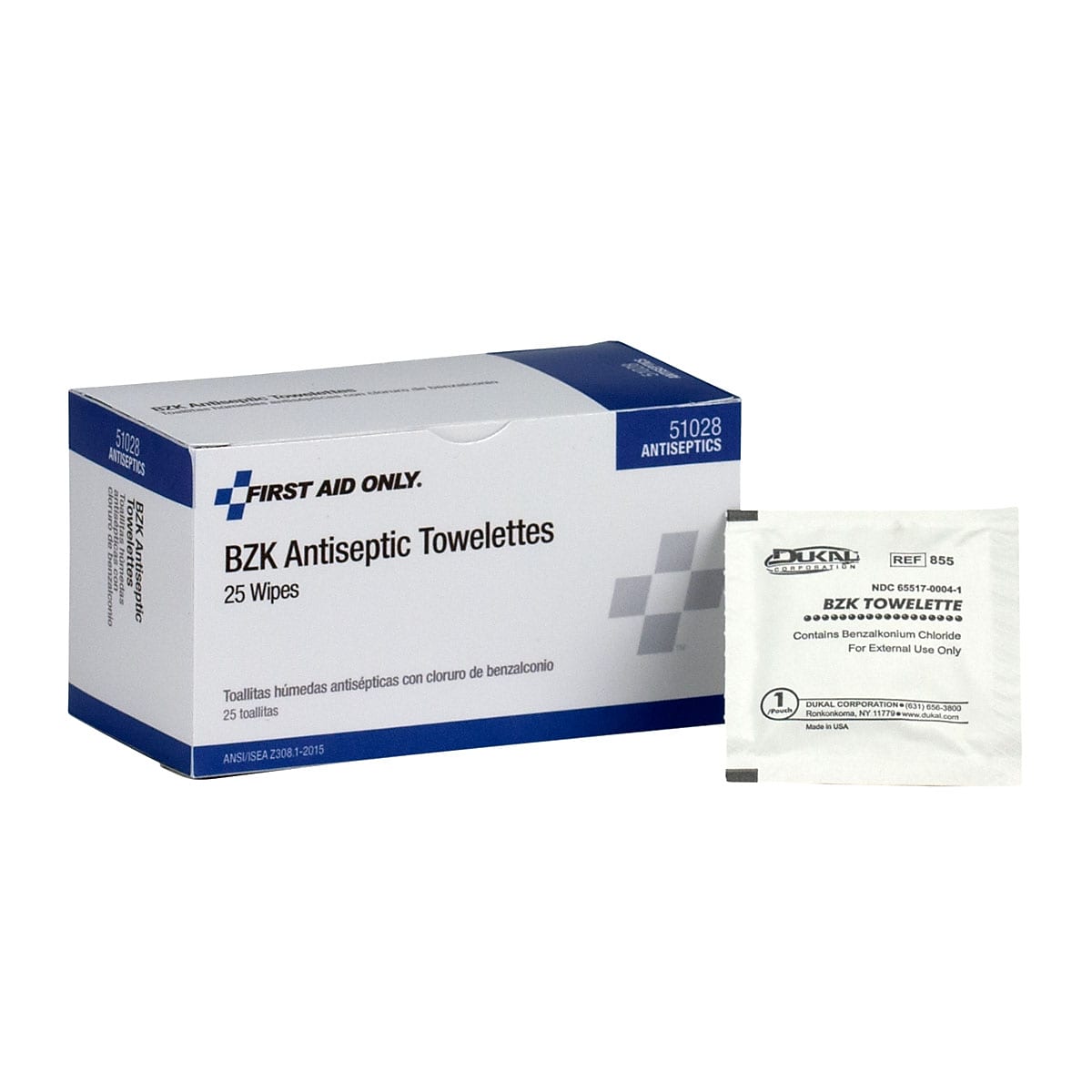 First Aid Only 0.13% BZK Antiseptic Wipes, 25/Box (51028)