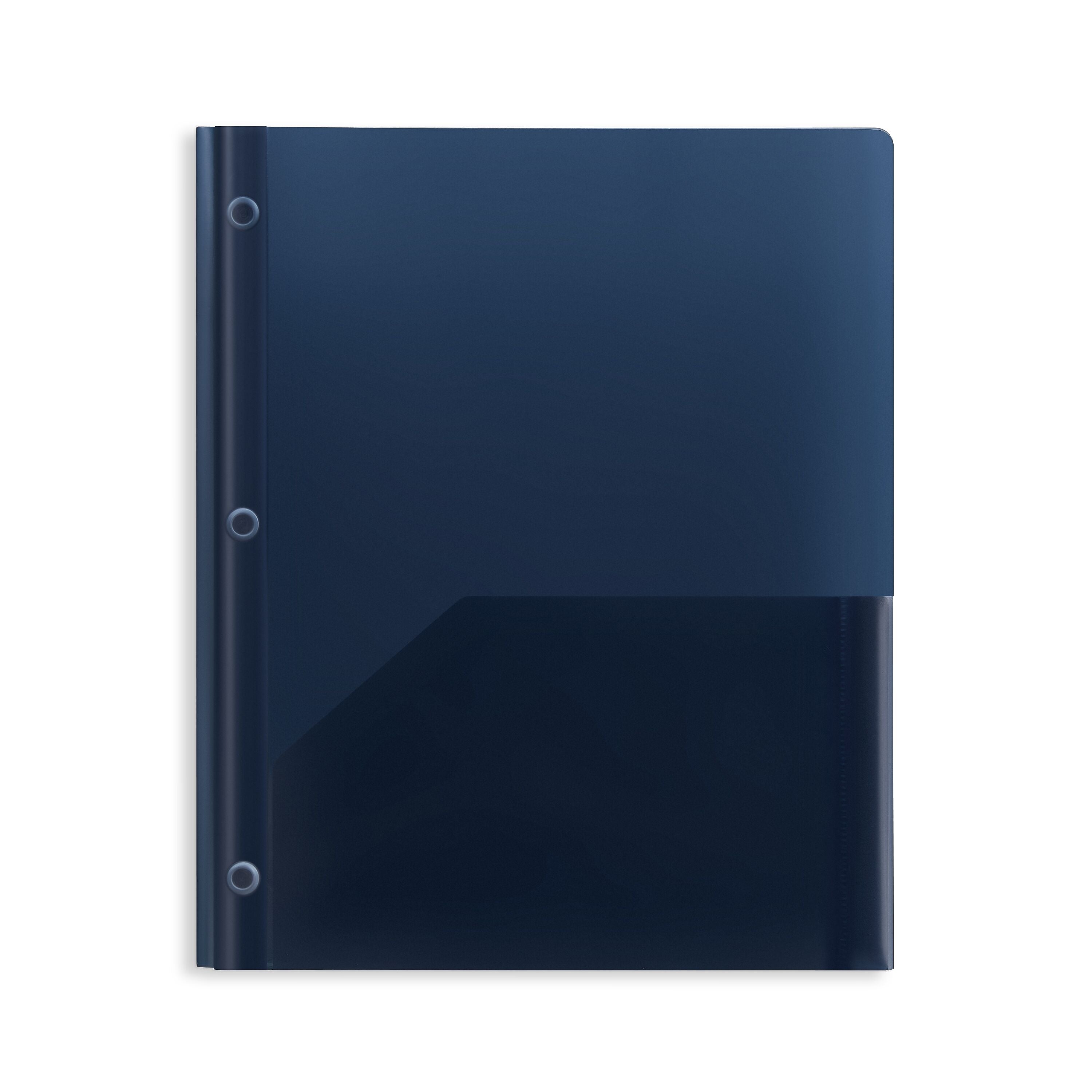 Staples 2-Pocket Plastic Presentation Folder with Fasteners, Navy (ST26389-CC)
