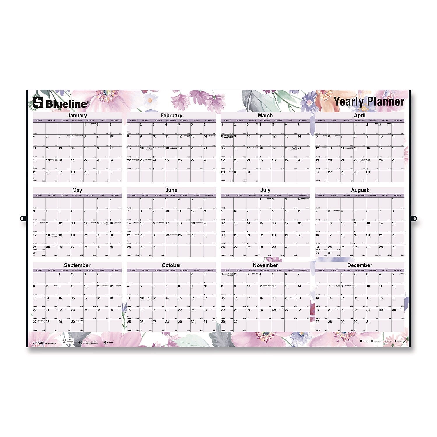 2026 Blueline 36" x 24" Yearly Dry Erase Wall Calendar, Reversible, White/Orange (REDC171920)