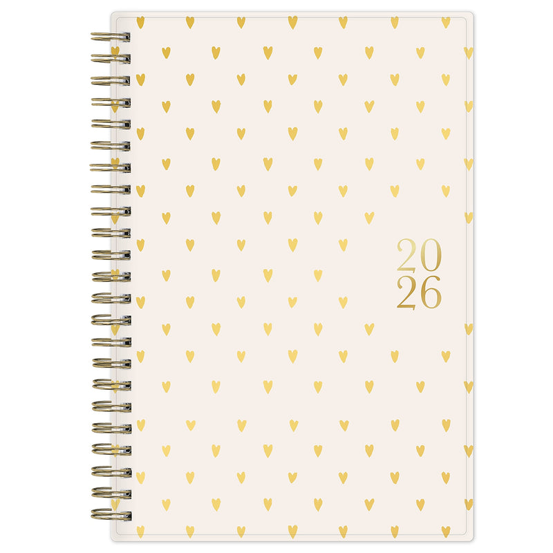 2026 Blue Sky Bespoke Letterpress Cream Hearts 5" x 8" Calendar Year Weekly & Monthly Planner, Plastic Cover (156228)