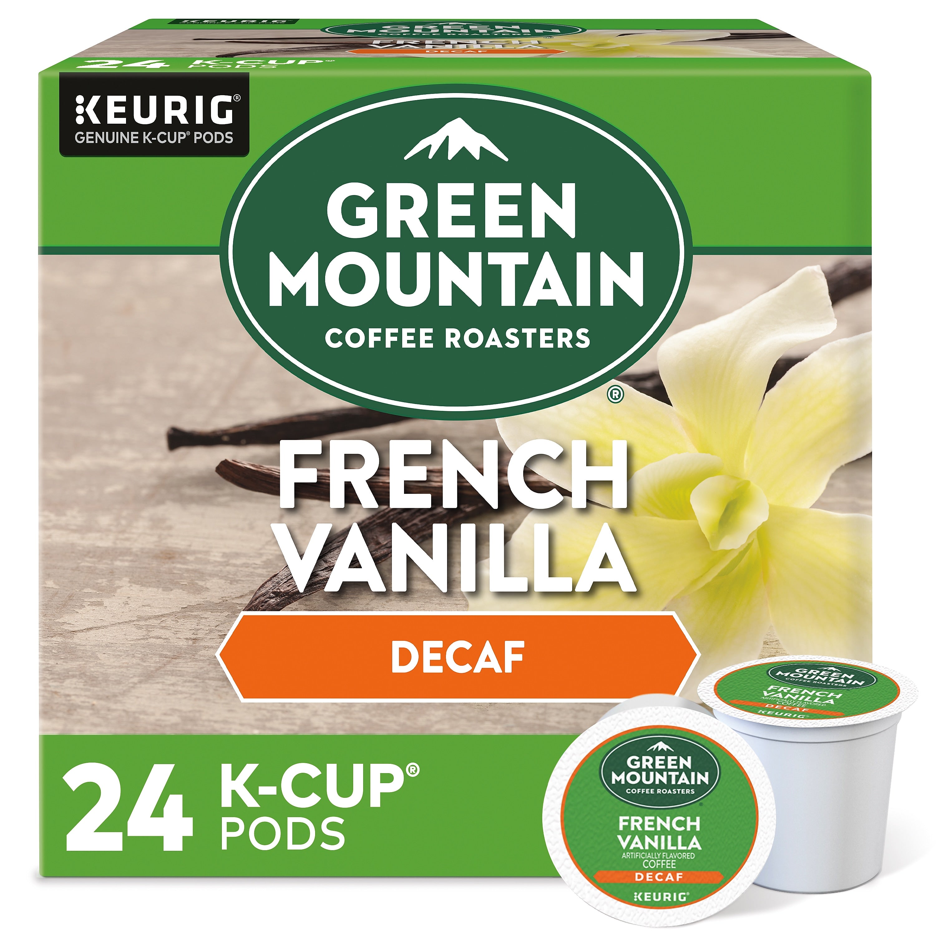 Green Mountain French Vanilla Decaf Coffee Keurig® K-Cup® Pods, Light Roast, 24/Box (7732)