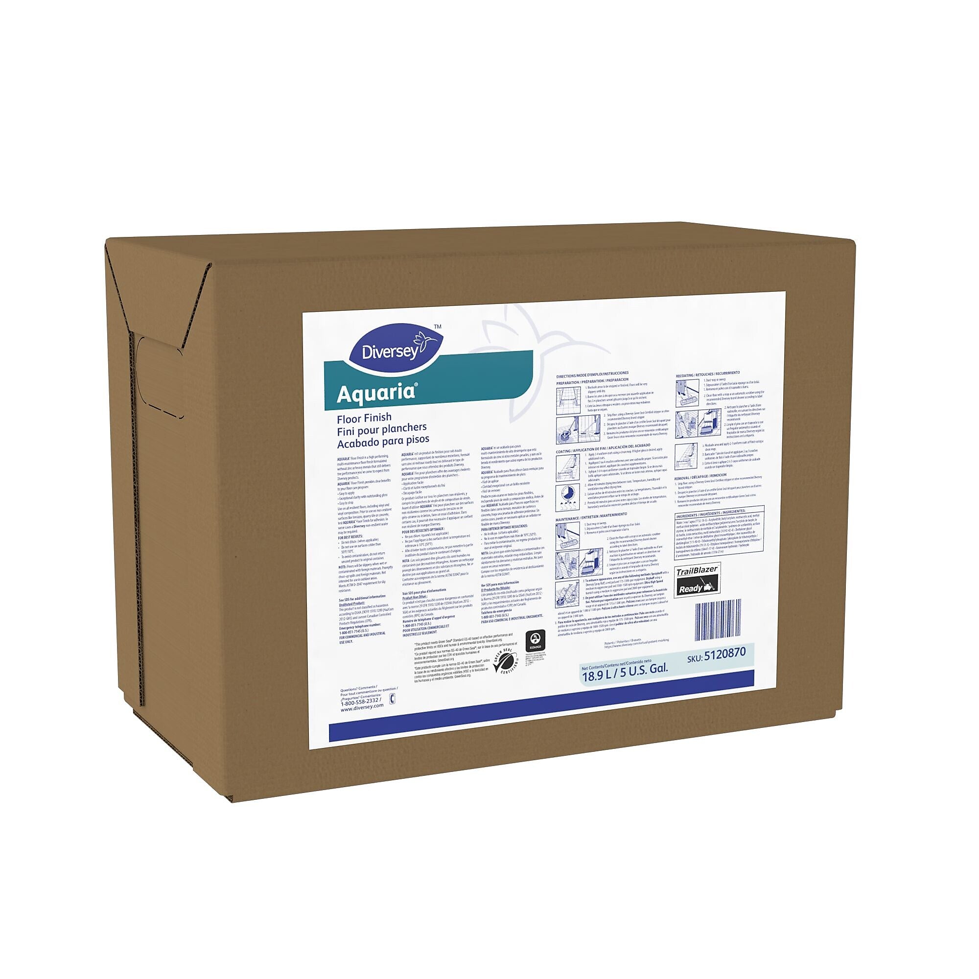 Diversey Aquaria Floor Care Floor Finish, 5 Gallon (5120870)