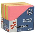 AbilityOne SKILCRAFT Sticky Notes, 2" x 3", Assorted Neon Colors, 100 Sheets/Pad, 12 Pads/Pack (NSN3930103)