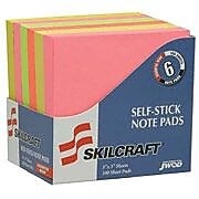 AbilityOne SKILCRAFT Sticky Notes, 2" x 3", Assorted Neon Colors, 100 Sheets/Pad, 12 Pads/Pack (NSN3930103)