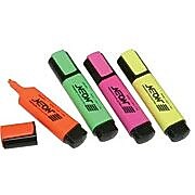 AbilityOne Flat Barrel Highlighters with Pocket Clip, Chisel Tip, Assorted, 4/St