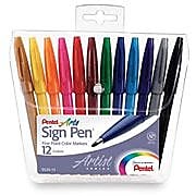Pentel Fiber-Tipped Sign Pens, Fine Point, Assorted Colors, Dozen (S520-12)