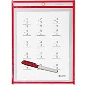C-Line Reusable Dry Erase Pocket, Red, 9" x 12", 30/Bx