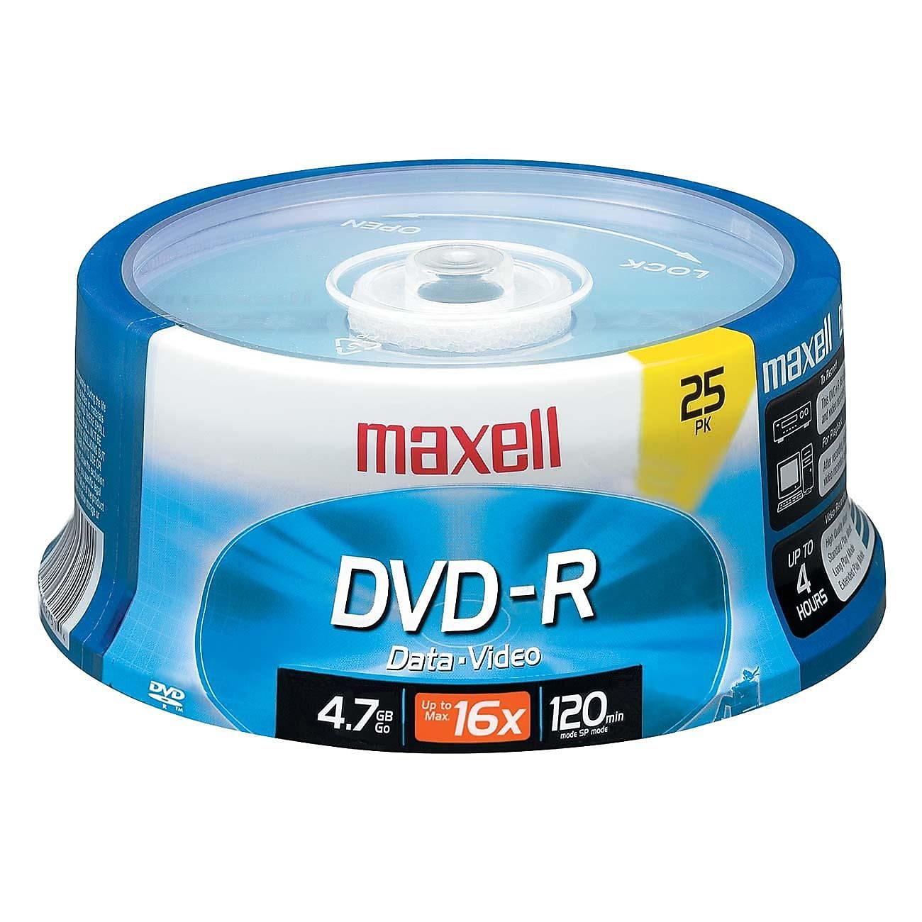 Maxell DVD-R, 16x, 4.7GB, Inkjet Printable, 25/Pack (K09685)