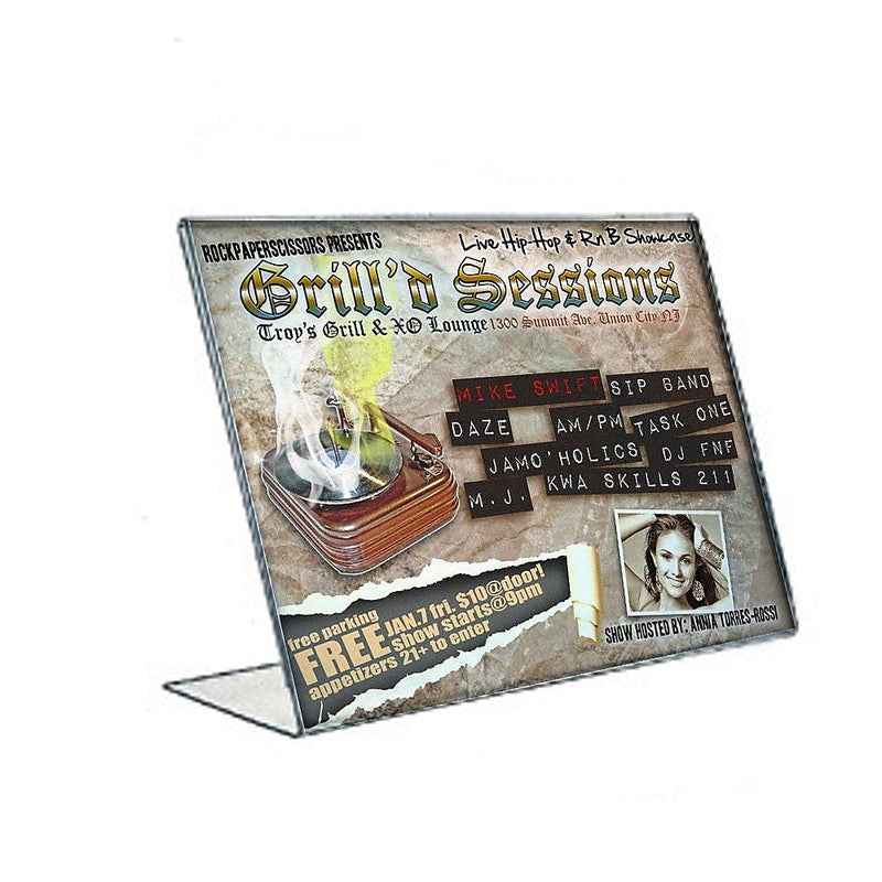 Azar Sign Holder, 17" x 11", Horizontal, Table Top, Clear, Acrylic, 10/Pack (112709-10PK)