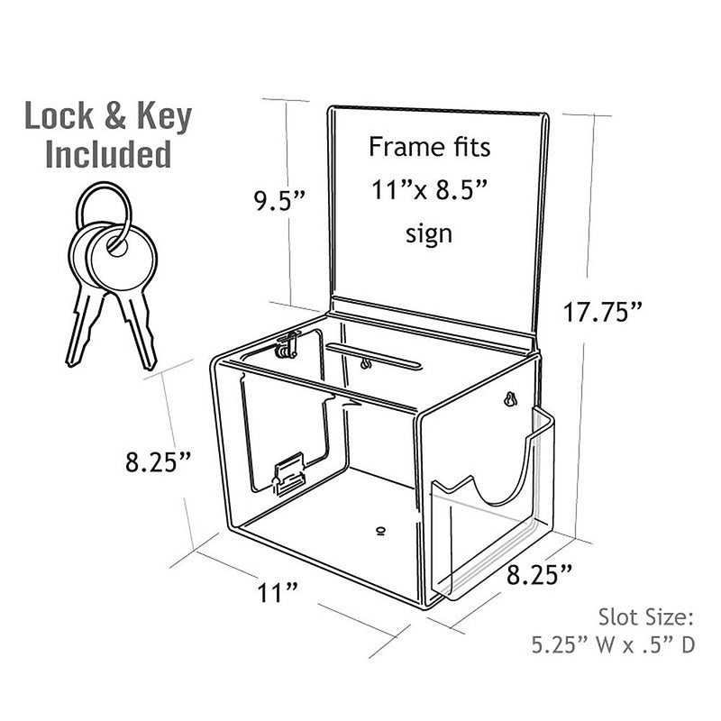 Azar Displays White Extra Large Lottery Box with Pocket, Lock and Keys (206390)