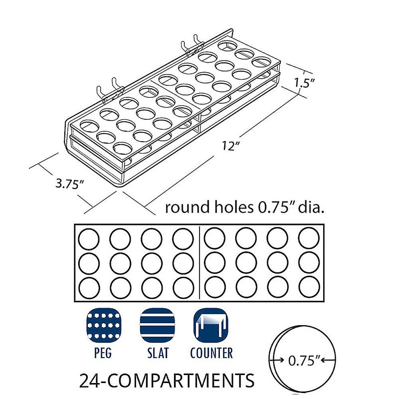 Azar 24 Compartment Mascara & Cosmetic Tray, Slatwall/Counter Top, Clear, 2/Pack (225535)
