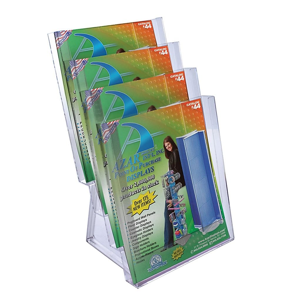 Azar Brochure Holder, 9" x 18", Vertical, Table Top, Clear, Acrylic, 2/Pack (252311)