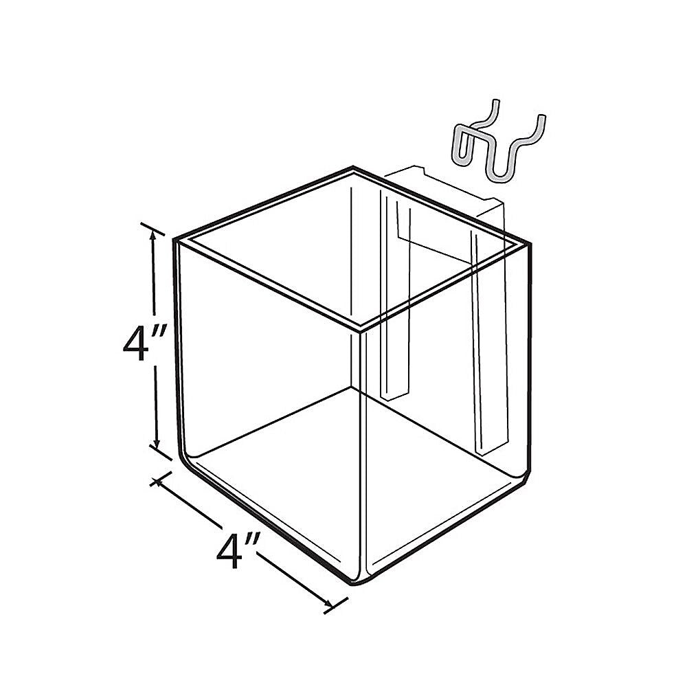 Azar Displays 4" Cube Bin for Pegboard or Slat wall, 4/Pack (256105)