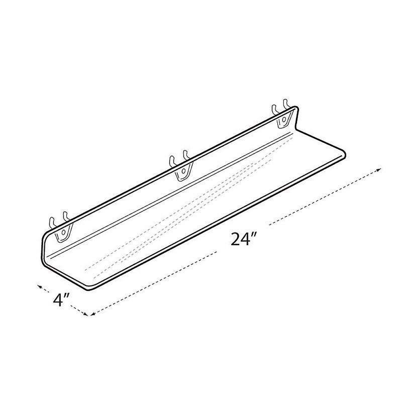 Azar® 24" x 4" Acrylic Shelf For Pegboard/Slatwall, Clear, 4/Pk