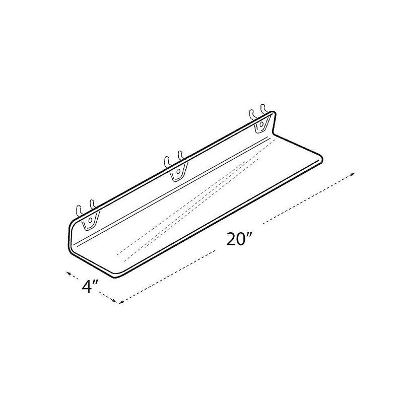 Azar® 20" x 4" Acrylic Shelf For Pegboard/Slatwall, Clear, 4/Pk