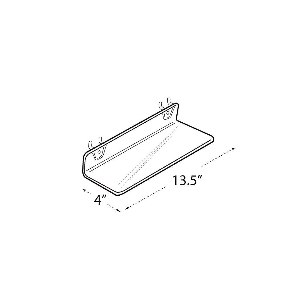 Azar® 13 1/2" x 4" Acrylic Shelf For Pegboard/Slatwall, Clear, 4/Pk