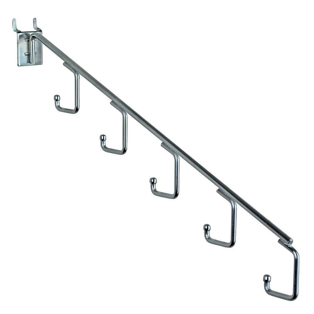 Azar Displays 15"L Five Hook Chrome Waterfall Faceout Hook. 1.25" Between Each Station: Hooks 0.25" Diameter, 10-Pack (700860)